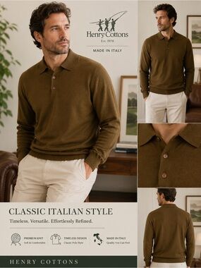 Henry Cottons 100% Virgin Wool Knit Polo Sweater Made in Italy XL